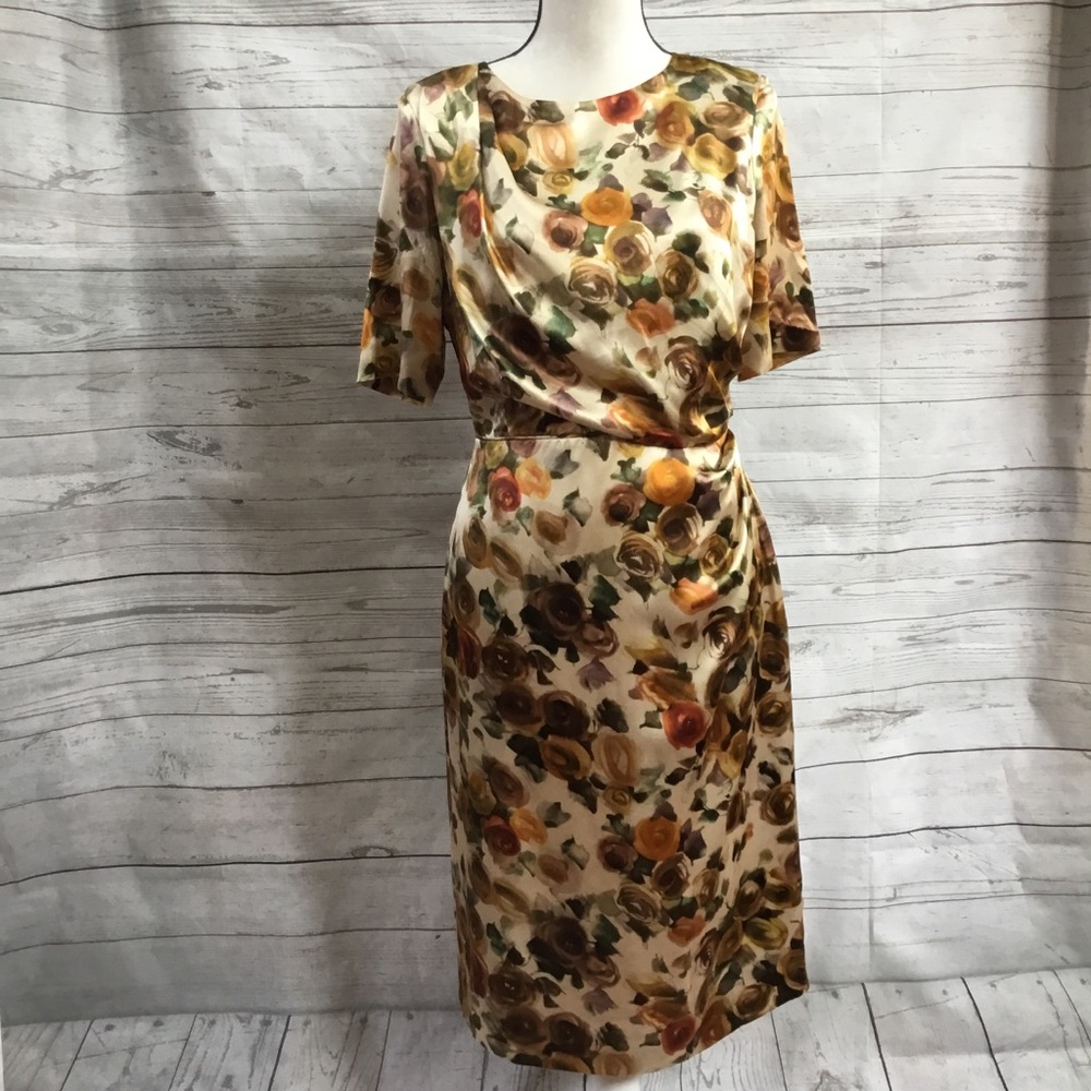 Machka 100% Silk Retro 1940s Floral Wiggle Dress 8